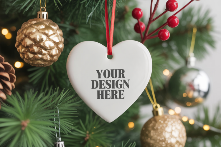 Christmas Love Heart Ornament Mockup | Holiday Hanging
