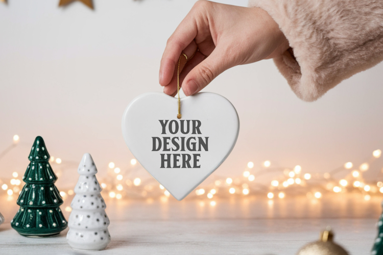 Heart Shaped Christmas Ornament Mockups | Frosted Glass Holi