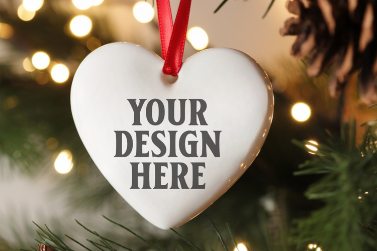 Christmas Heart Ornaments Mockup | Hanging Glass Heart Ornam