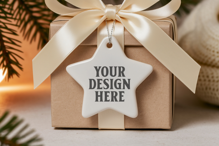 Christmas Star Ceramic Ornaments Mockup