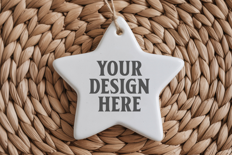 Christmas Star Ceramic Ornament Mockup | Cozy Boho Holiday D