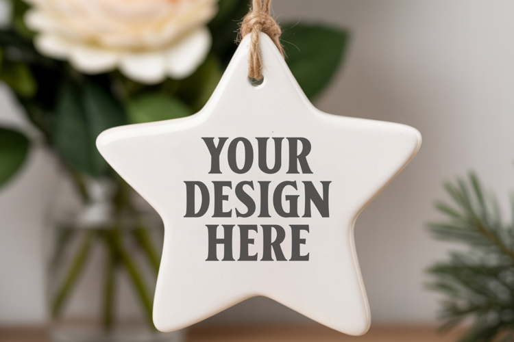 Christmas Star Ceramic Ornaments Mockup | Holiday Star Ornam