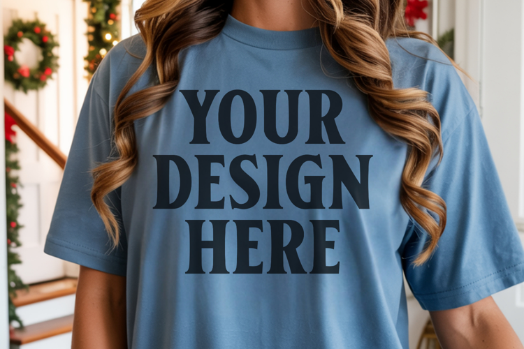 Christmas Comfort Colors 1717 Bay T-Shirt Mockup | Real Mode