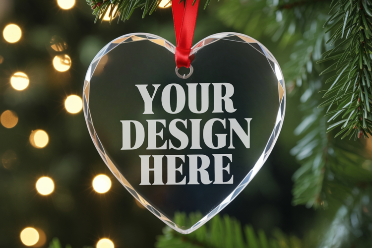 Christmas Heart Crystal Glass Ornament Mockups
