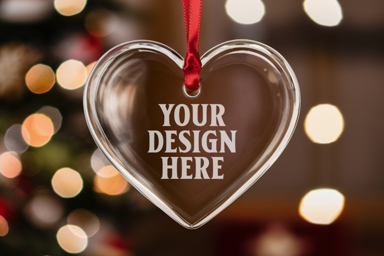 Christmas Heart Crystal Glass Ornaments Mockup