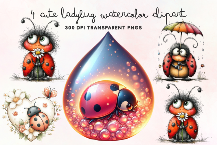 Cute Ladybug Watercolor Clipart PNG