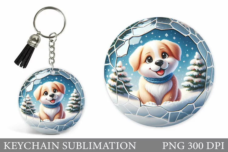 Christmas Dog Keychain. Christmas Keychain Sublimation