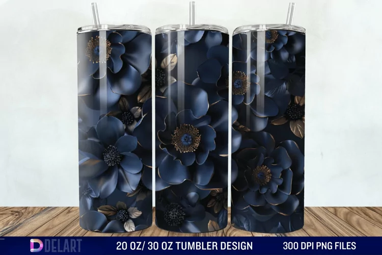 3d Dark floral Tumbler Wrap