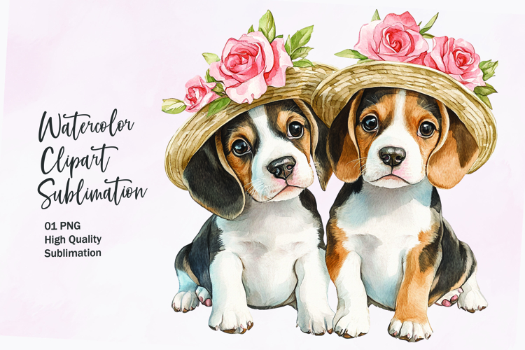 Cute puppy couple watercolor clipart sublimation