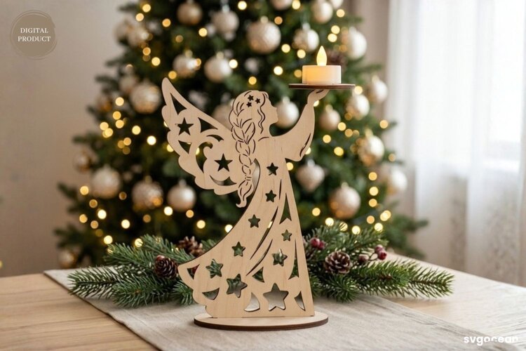 Christmas Angel Candle Holder Laser Cut | Glowforge | SVG example image 1