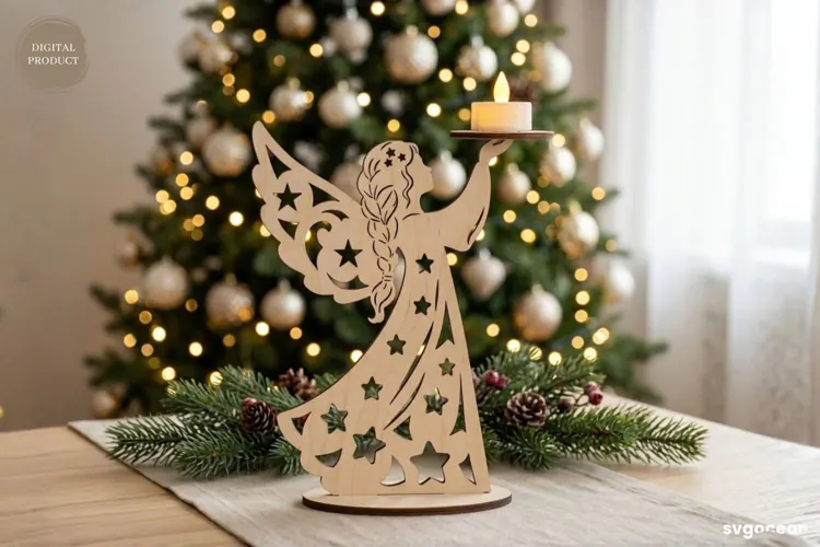Christmas Angel Candle Holder Laser Cut | Glowforge | SVG