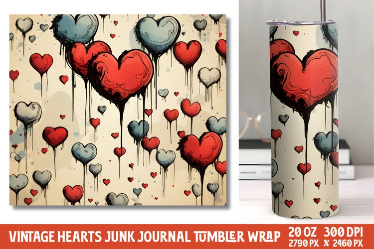 Vintage Hearts Junk Journal Tumbler Wrap
