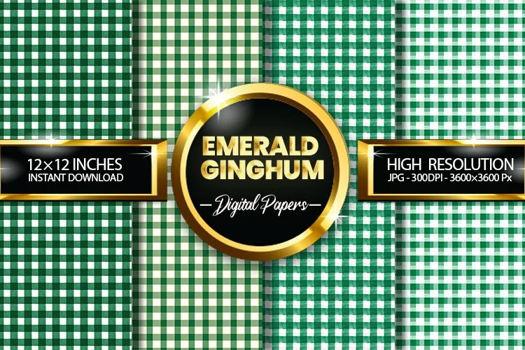 Emerald Gingham Digital Papers - 04 Variations