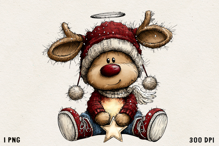 Cute Whimsical Christmas Reindeer Clipart Holiday PNG