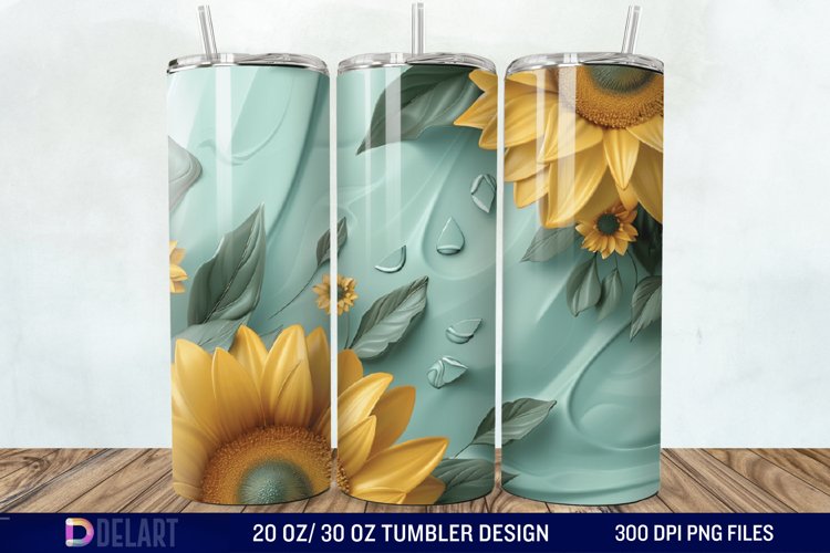 3d Sunflower floral Tumbler Wrap example image 1