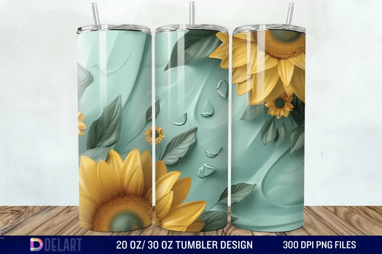 3d Sunflower floral Tumbler Wrap