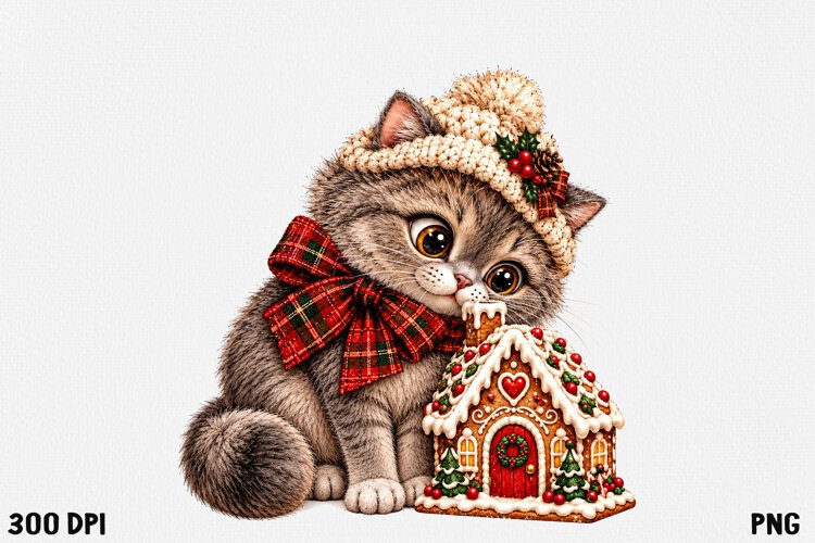 Cute Christmas Cat Clipart PNG | Whimsical Holiday Kitty example image 1