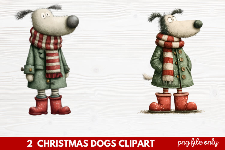 2 Christmas Dogs Clipart | Cute Holiday Puppy PNG Illustrati