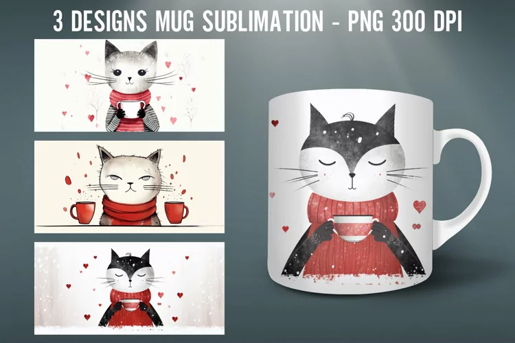 Cat Christmas Mug Wrap Sublimation Designs|Mug Wrap