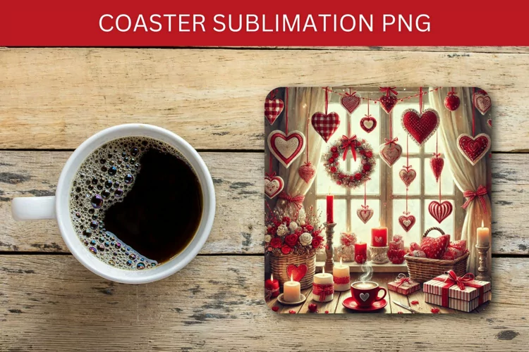 valentine square coaster - hearts room