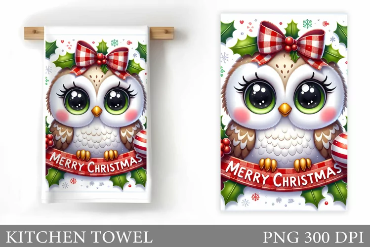 Cute Owl Kitchen Towel. Christmas Owl Kitchen Towel Design