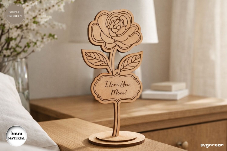 Standing Flower Rose Laser Cut | Glowforge | SVG