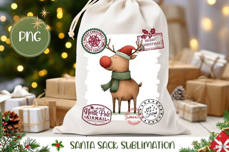 Cute Christmas Deer Santa Sack Sublimation