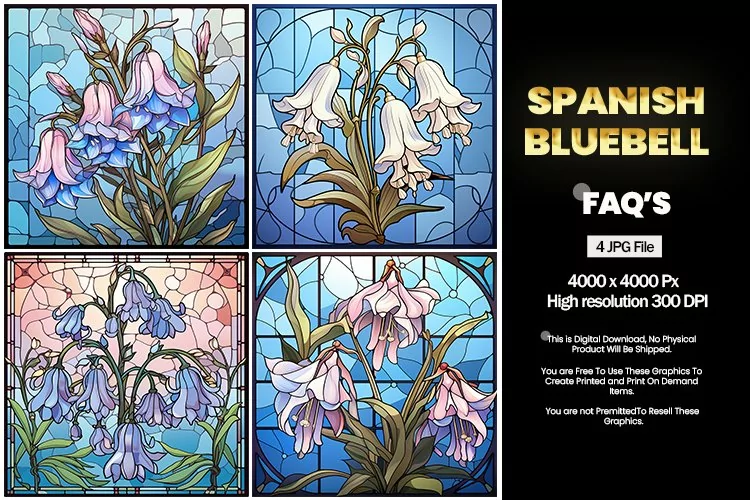 Stained Glass Spanish Bluebell Square Coaster - 04 Variation