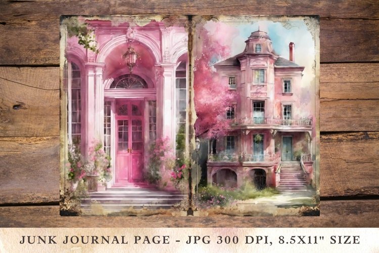 Printable Junk Journal Pages pink cottage house 5