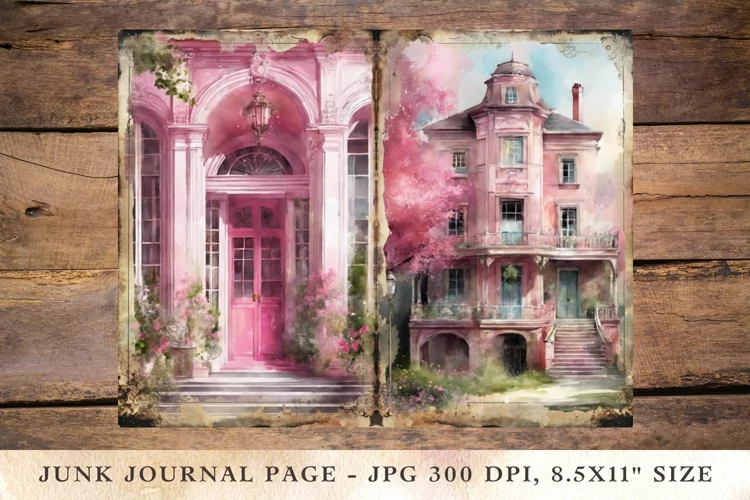 Printable Junk Journal Pages pink cottage house 5