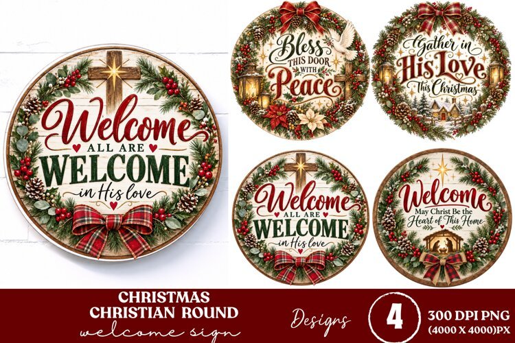 4 Christian Christmas Round Sign PNGs, 4 Jesus Christmas Doo example image 1