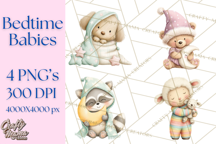 Baby Bedtime Animal Clipart PNG for Nursery
