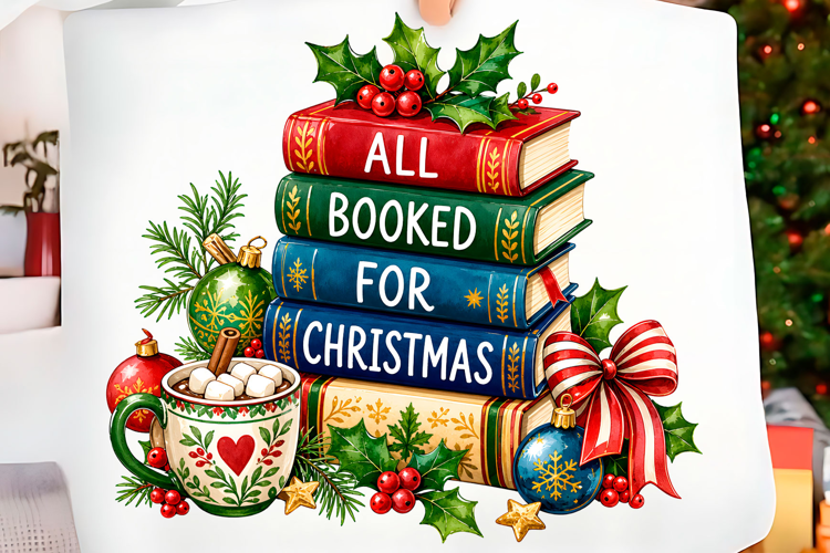 All Booked for Christmas Book Stack PNG Christmas T-shirt