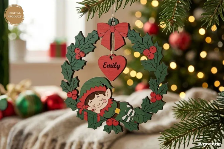 Sleeping Elf Christmas Ornament Laser Cut | Glowforge | SVG