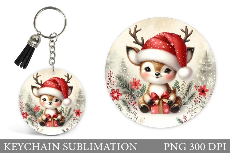 Cute Deer Keychain Design. Christmas Keychain Sublimation