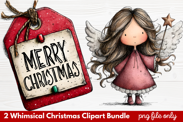 2 Whimsical Christmas Clipart | Cute Festive Holiday PNG