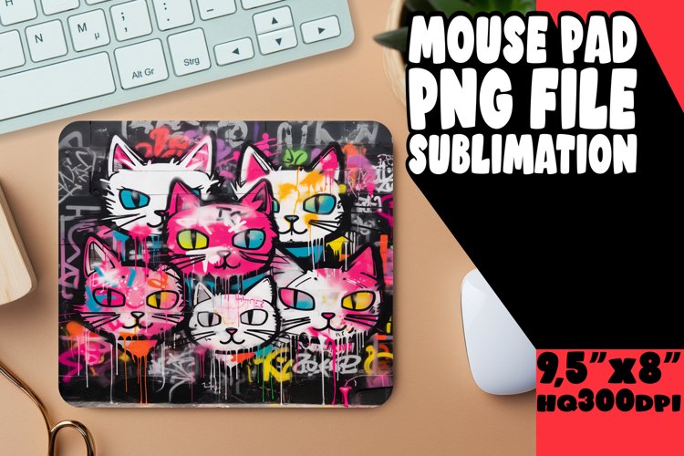 Whimsical Kitty Sublimation Mouse Pad example image 1