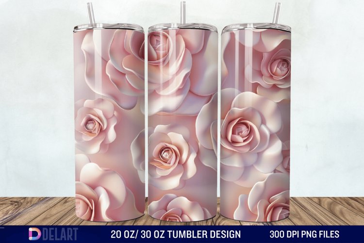 3D Flower Seamless Roses Tumbler Wrap example image 1