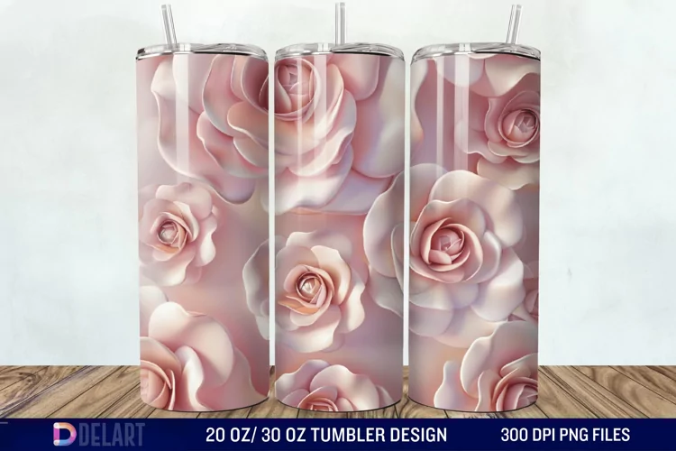 3D Flower Seamless Roses Tumbler Wrap