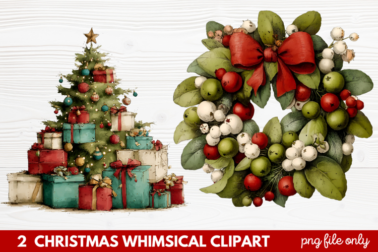 2 Whimsical Christmas Clipart featuring cute holiday charact
