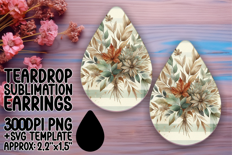 Artful Teardrop Earrings Design Template , Autumn Flower
