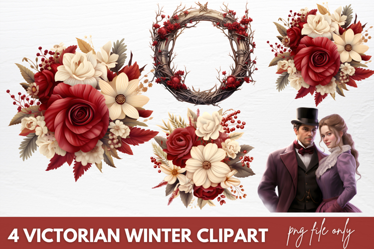 Victorian Winter Clipart Sublimation PNG, Victorian Clipart