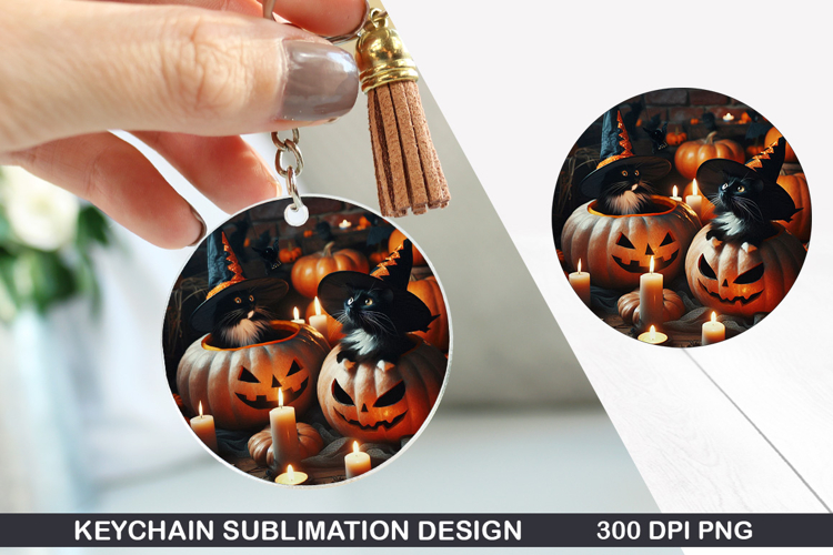 Pumpkin Keychain Sublimation - Halloween Keychain PNG