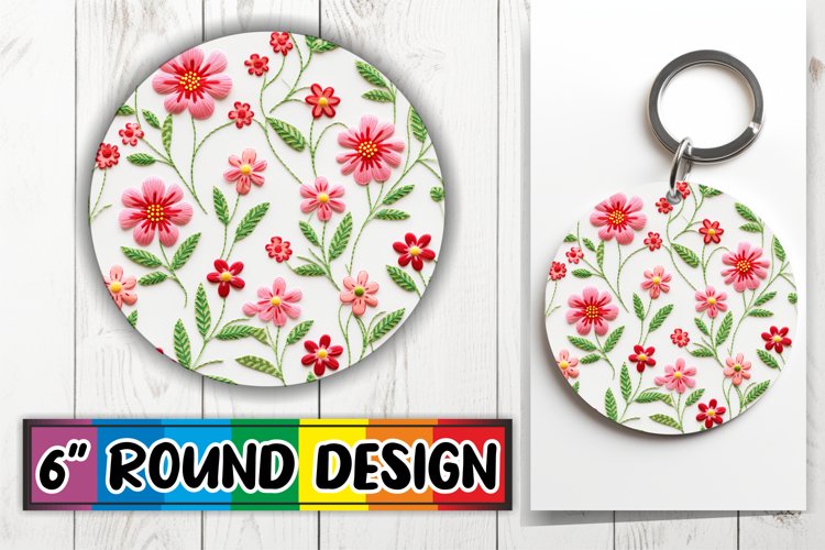 Embroidered Floral 3D Round - Sublimation Keychain example image 1
