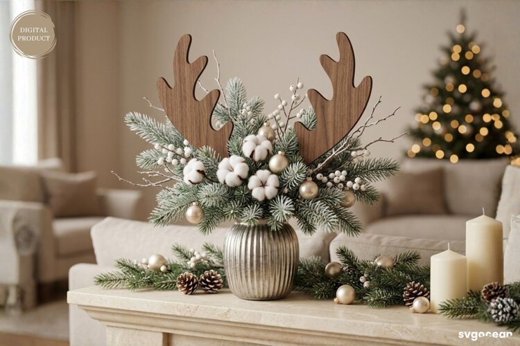 Reindeer Antler Plant Stake Laser Cut | Herb Label | SVG example image 1