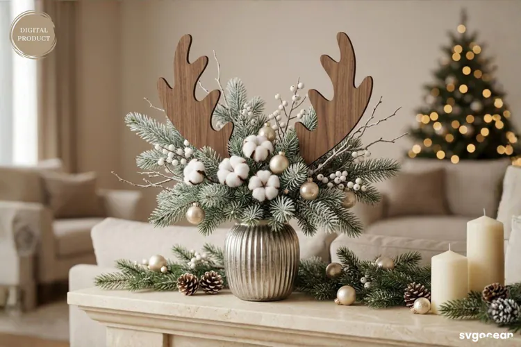 Reindeer Antler Plant Stake Laser Cut | Herb Label | SVG