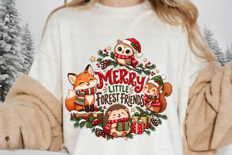 Merry Little Forest Friends Christmas Woodland Animals example image 1