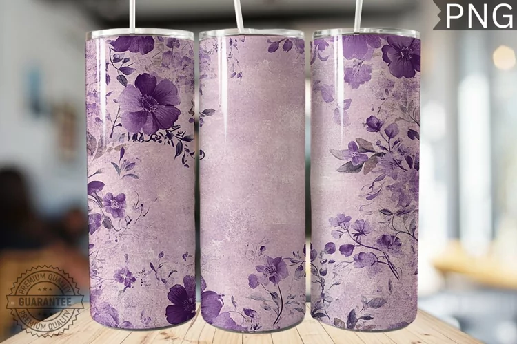Purple Floral Tumbler Wrap - High Quality 300 Dpi