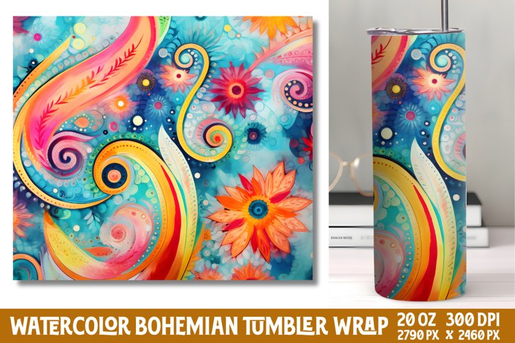 Seamless Watercolor Bohemian Tumbler Wrap