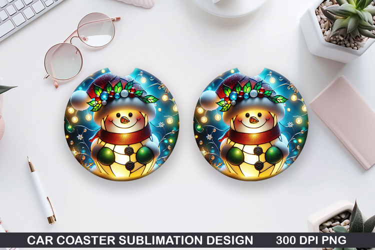 Snowman Car Coaster Sublimation|Christmas Coaster PNG Design